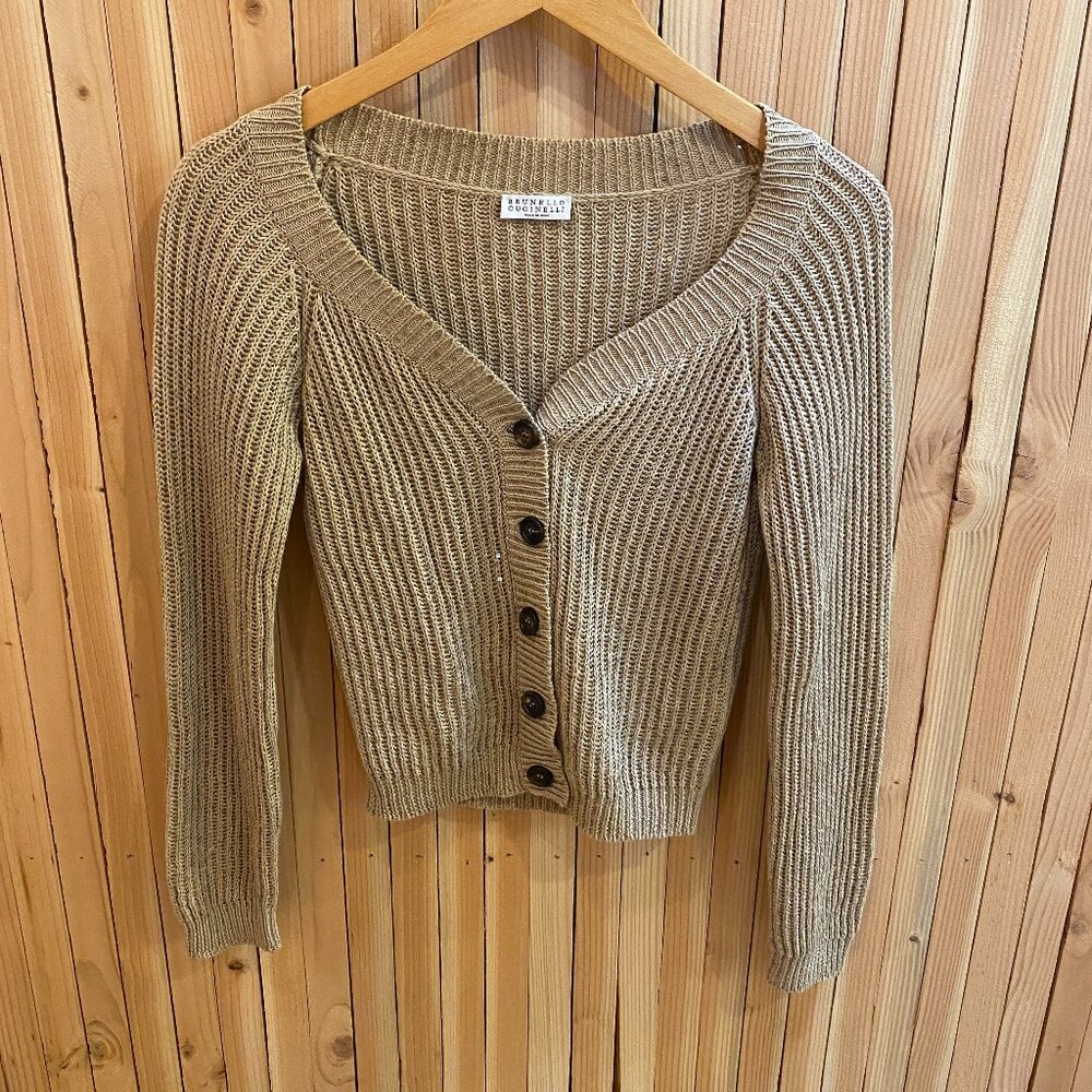Brunello Cucinelli Sequin Linen Blend Cardigan Sweater S